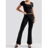imageYEOREO Women Two Piece Lounge Set Outfits Short Sleeve Foldover Top Flare Pants Tracksuit Casual Sets ErnaBlack