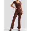imageYEOREO Women Two Piece Lounge Set Outfits Short Sleeve Foldover Top Flare Pants Tracksuit Casual Sets ErnaCoffee