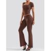imageYEOREO Women Two Piece Lounge Set Outfits Short Sleeve Foldover Top Flare Pants Tracksuit Casual Sets ErnaCoffee