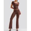 imageYEOREO Women Two Piece Lounge Set Outfits Short Sleeve Foldover Top Flare Pants Tracksuit Casual Sets ErnaCoffee