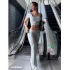 imageYEOREO Women Two Piece Lounge Set Outfits Short Sleeve Foldover Top Flare Pants Tracksuit Casual Sets ErnaGrey