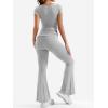 imageYEOREO Women Two Piece Lounge Set Outfits Short Sleeve Foldover Top Flare Pants Tracksuit Casual Sets ErnaGrey