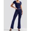 imageYEOREO Women Two Piece Lounge Set Outfits Short Sleeve Foldover Top Flare Pants Tracksuit Casual Sets ErnaNavy