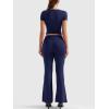 imageYEOREO Women Two Piece Lounge Set Outfits Short Sleeve Foldover Top Flare Pants Tracksuit Casual Sets ErnaNavy