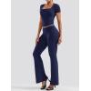 imageYEOREO Women Two Piece Lounge Set Outfits Short Sleeve Foldover Top Flare Pants Tracksuit Casual Sets ErnaNavy