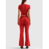 imageYEOREO Women Two Piece Lounge Set Outfits Short Sleeve Foldover Top Flare Pants Tracksuit Casual Sets ErnaRed