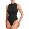 imageYEOREO CoreFlex Workout Sexy Bodysuits for Women Sleeveless Mock Neck Zip Up Cargo Jumpsuit One Piece Thong Bodysuit TopsBlack