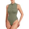 imageYEOREO CoreFlex Workout Sexy Bodysuits for Women Sleeveless Mock Neck Zip Up Cargo Jumpsuit One Piece Thong Bodysuit TopsGreen