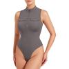 imageYEOREO CoreFlex Workout Sexy Bodysuits for Women Sleeveless Mock Neck Zip Up Cargo Jumpsuit One Piece Thong Bodysuit TopsGrey