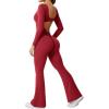 imageYEOREO One Piece Wide Leg Jumpsuits for Women Workout Long Sleeve Backless Flare Jumpsuit Lizvette Scrunch V Back Yoga RomperRed