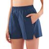 imageYEOREO Pearlire Running Shorts for Women Pockets Quick Dry Mid Rise Elastic Athletic Workout Gym ShortsDeep Blue