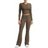 imageYEOREO Two Piece Sets for Women Long Sleeve Tops Lounge Set Drawstring Wide Leg Pants Ava MatchingBrown