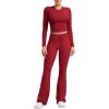 imageYEOREO Two Piece Sets for Women Long Sleeve Tops Lounge Set Drawstring Wide Leg Pants Ava MatchingCherry Red