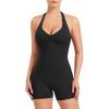 imageYEOREO Women Halter Workout Jumpsuits One Piece Backless Bodycon Bodysuits Hidden Scrunch V Back Yoga Joceline Short RomperBlack