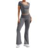 imageYEOREO Women Two Piece Lounge Set Outfits Short Sleeve Foldover Top Flare Pants Tracksuit Casual Sets ErnaAsh