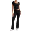 imageYEOREO Women Two Piece Lounge Set Outfits Short Sleeve Foldover Top Flare Pants Tracksuit Casual Sets ErnaBlack
