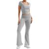 imageYEOREO Women Two Piece Lounge Set Outfits Short Sleeve Foldover Top Flare Pants Tracksuit Casual Sets ErnaGrey