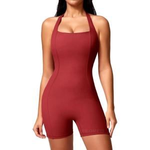 imageYEOREO Jumpsuits Workout Romper For Women Shorts Tummy Control One Piece Sienna Yoga Jumpsuits WomensRed