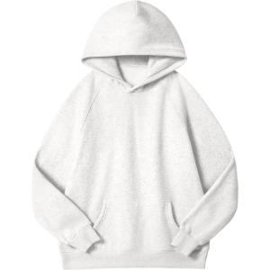 imageYEOREO Oversized Hoodies for Women Pullover Fleece Sweatshirts with Pocket Saavedra Fall Winter Casual Loose OutfitsWhite Grey