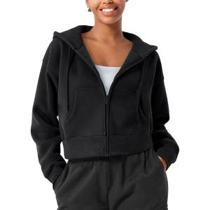 imageYEOREO Zip Up Hoodies for Women Fleece Pullover Cropped Crew Neck Sweatshirts Katrine Fall Winter Clothes with PocketsBlack