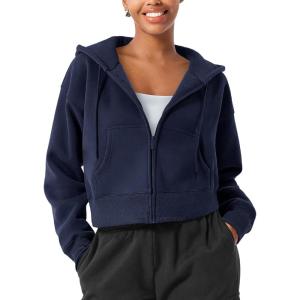 imageYEOREO Zip Up Hoodies for Women Fleece Pullover Cropped Crew Neck Sweatshirts Katrine Fall Winter Clothes with PocketsNavy