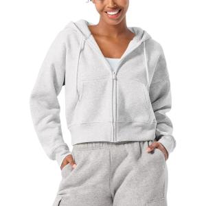 imageYEOREO Zip Up Hoodies for Women Fleece Pullover Cropped Crew Neck Sweatshirts Katrine Fall Winter Clothes with PocketsWhite Grey