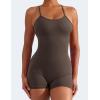imageYEOREO Backless Tummy Control Jumpsuits for Women One Piece Workout Jumpsuits Sleeveless V Back Lizvette Scrunch Yoga RompersCoffee