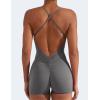 imageYEOREO Backless Tummy Control Jumpsuits for Women One Piece Workout Jumpsuits Sleeveless V Back Lizvette Scrunch Yoga RompersGrey