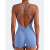 imageYEOREO Backless Tummy Control Jumpsuits for Women One Piece Workout Jumpsuits Sleeveless V Back Lizvette Scrunch Yoga RompersLight Blue