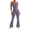 imageYEOREO Flare Jumpsuits for Women One Piece Mena Workout Sleeveless Wide Leg Jumpsuits with Pockets Bodycon Gym Yoga RomperPurple