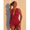 imageYEOREO Jumpsuits for Women Zip Up Workout Backless One Piece Tummy Control Sleeveless Emma Sexy Yoga BodysuitsCherry