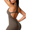 imageYEOREO Jumpsuits for Women Zip Up Workout Backless One Piece Tummy Control Sleeveless Emma Sexy Yoga BodysuitsCoffee
