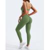 imageYEOREO Long Sleeve Jumpsuit for Women Workout V Back Bodysuit Lizvette Scrunch Leggings One Piece Romper Full Length BodyconAvocado Green