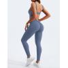 imageYEOREO Long Sleeve Jumpsuit for Women Workout V Back Bodysuit Lizvette Scrunch Leggings One Piece Romper Full Length BodyconBlue Gray