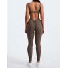 imageYEOREO Long Sleeve Jumpsuit for Women Workout V Back Bodysuit Lizvette Scrunch Leggings One Piece Romper Full Length BodyconCoffee