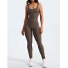 imageYEOREO Long Sleeve Jumpsuit for Women Workout V Back Bodysuit Lizvette Scrunch Leggings One Piece Romper Full Length BodyconCoffee
