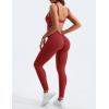 imageYEOREO Long Sleeve Jumpsuit for Women Workout V Back Bodysuit Lizvette Scrunch Leggings One Piece Romper Full Length BodyconMaroon