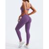 imageYEOREO Long Sleeve Jumpsuit for Women Workout V Back Bodysuit Lizvette Scrunch Leggings One Piece Romper Full Length BodyconPurple