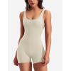 imageYEOREO One Piece Workout Jumpsuits for Women Backless Tummy Control Sleeveless Jumpsuits Lizvette V Back Scrunch Yoga RomperBeige