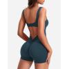imageYEOREO One Piece Workout Jumpsuits for Women Backless Tummy Control Sleeveless Jumpsuits Lizvette V Back Scrunch Yoga RomperBlue Green