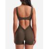 imageYEOREO One Piece Workout Jumpsuits for Women Backless Tummy Control Sleeveless Jumpsuits Lizvette V Back Scrunch Yoga RomperCoffee