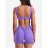 imageYEOREO One Piece Workout Jumpsuits for Women Backless Tummy Control Sleeveless Jumpsuits Lizvette V Back Scrunch Yoga RomperDahlia Purple