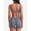 imageYEOREO One Piece Workout Jumpsuits for Women Backless Tummy Control Sleeveless Jumpsuits Lizvette V Back Scrunch Yoga RomperGray Blue