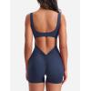 imageYEOREO One Piece Workout Jumpsuits for Women Backless Tummy Control Sleeveless Jumpsuits Lizvette V Back Scrunch Yoga RomperNavy Blue