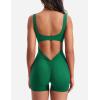 imageYEOREO One Piece Workout Jumpsuits for Women Backless Tummy Control Sleeveless Jumpsuits Lizvette V Back Scrunch Yoga RomperStorm Green