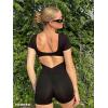 imageYEOREO Short Sleeve Jumpsuit for Women V Back Scrunch Butt Short Bodysuit Lizvette Open Back Workout Romper One Piece BodyconBlack