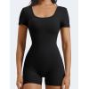 imageYEOREO Short Sleeve Jumpsuit for Women V Back Scrunch Butt Short Bodysuit Lizvette Open Back Workout Romper One Piece BodyconBlack