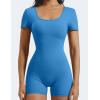 imageYEOREO Short Sleeve Jumpsuit for Women V Back Scrunch Butt Short Bodysuit Lizvette Open Back Workout Romper One Piece BodyconBlue