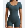 imageYEOREO Short Sleeve Jumpsuit for Women V Back Scrunch Butt Short Bodysuit Lizvette Open Back Workout Romper One Piece BodyconBlue Green