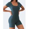 imageYEOREO Short Sleeve Jumpsuit for Women V Back Scrunch Butt Short Bodysuit Lizvette Open Back Workout Romper One Piece BodyconBlue Green